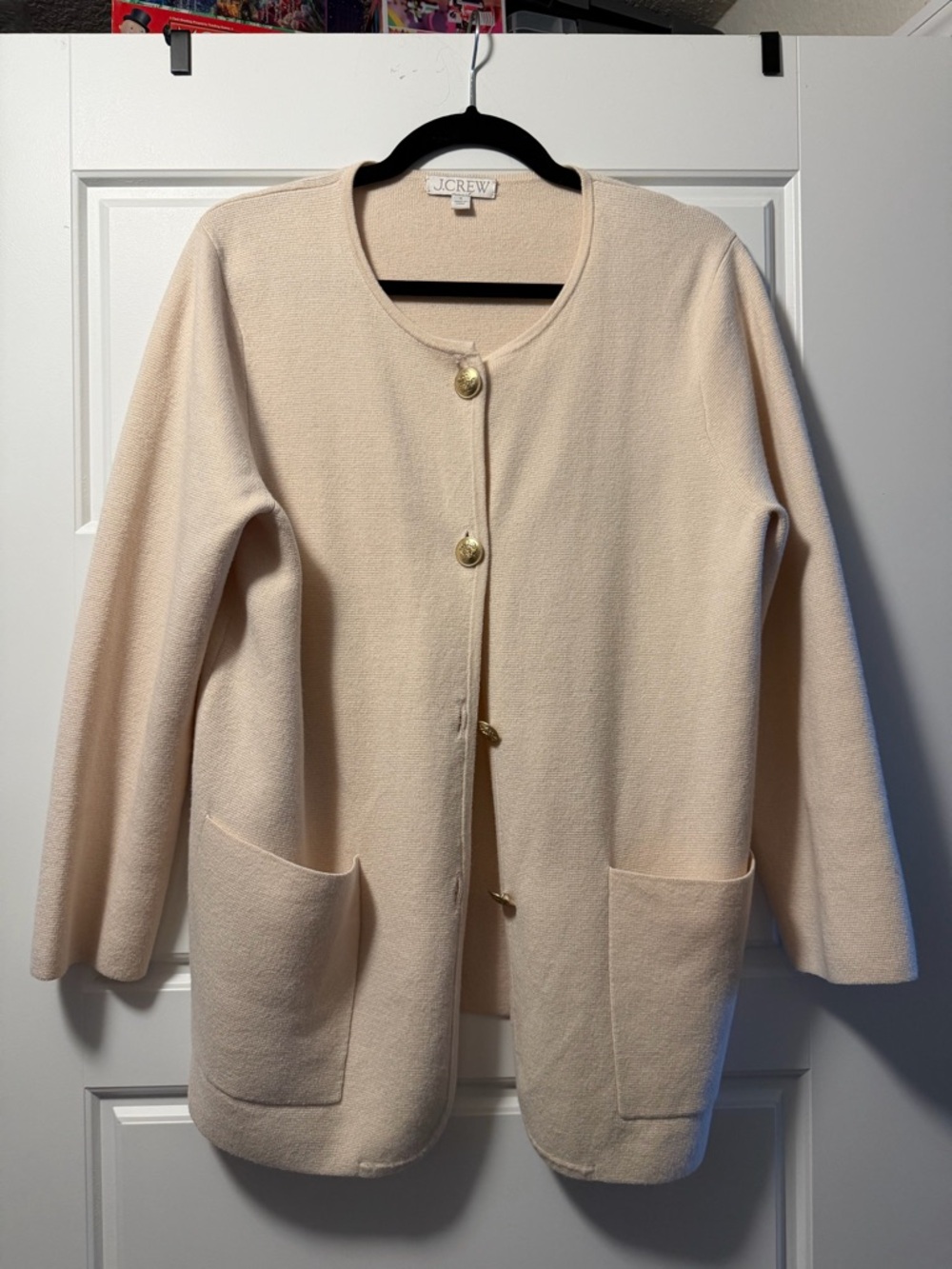 J. Crew Cream Button-Front Cardigan with Patch Pockets